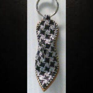 Black and Silver Moroccan Babouche KeychainTraditional Berber Slipper